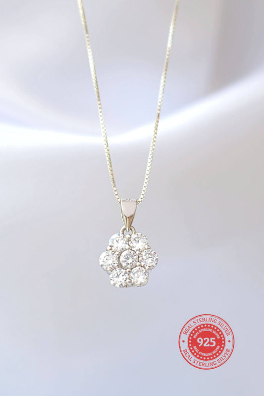 925 Silver Flower CZ Pendant Necklace