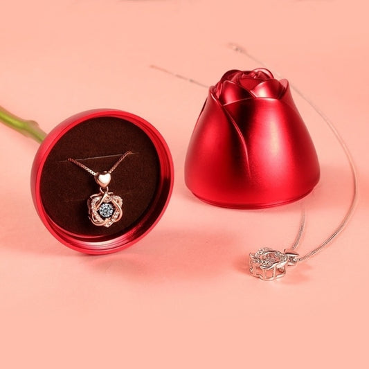New Cubic Zircon Round Beating Heart CZ Star Pendant Necklaces for Women Rose Box Valentine's Day Tanabata Jewelry Gift